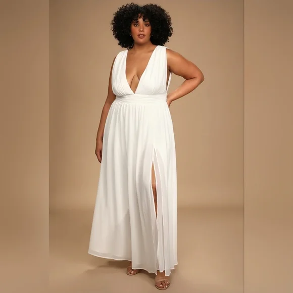 Lulus heavenly hues white long maxi dress formal wedding nwot dress size 2x - Picture 2 of 9